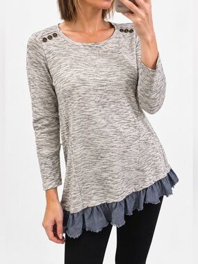 Anthropologie Saturday Sunday Casual Heathered Gray Ruffle Hem Womens Top Medium